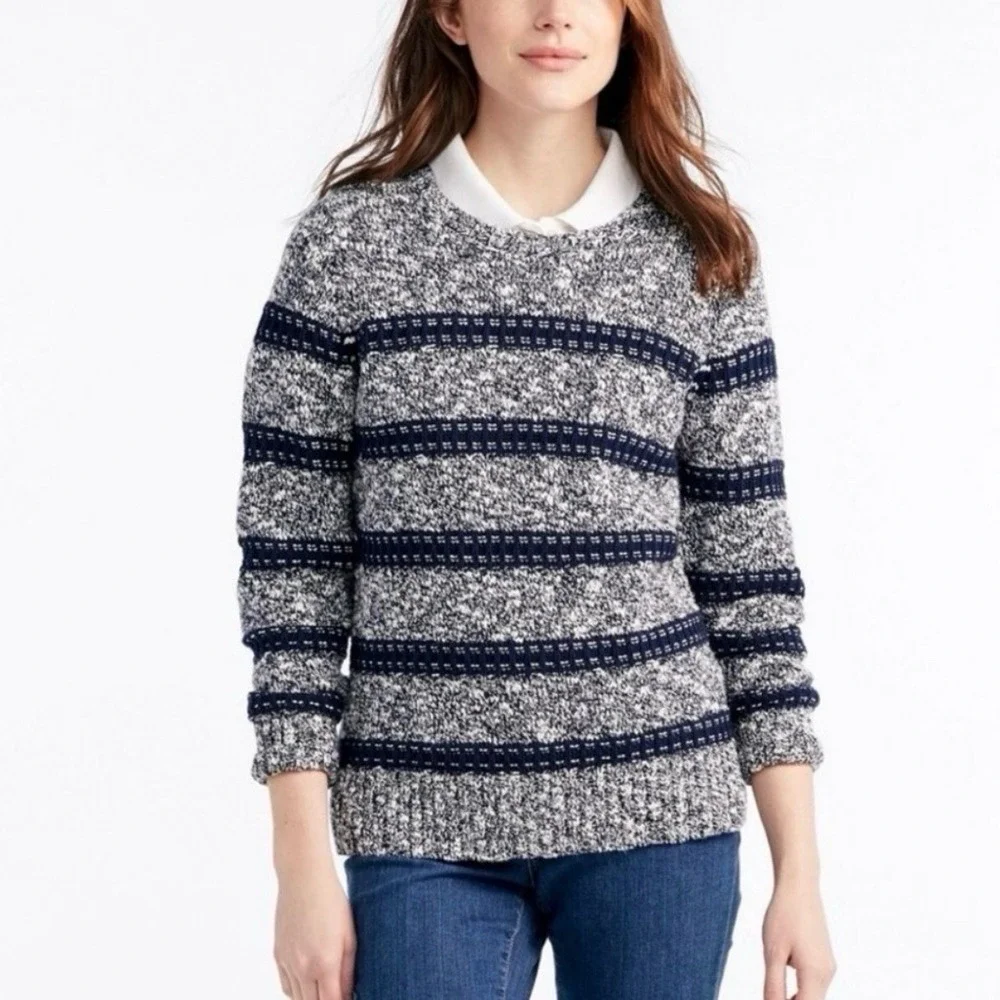 LL Bean‎ Blue Striped Cotton Ragg Crew Neck Pullover Sweater XL PETITE